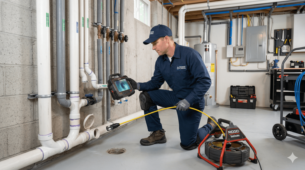 אינסטלטור מבצע שימוש בכלים טכנולוגיים