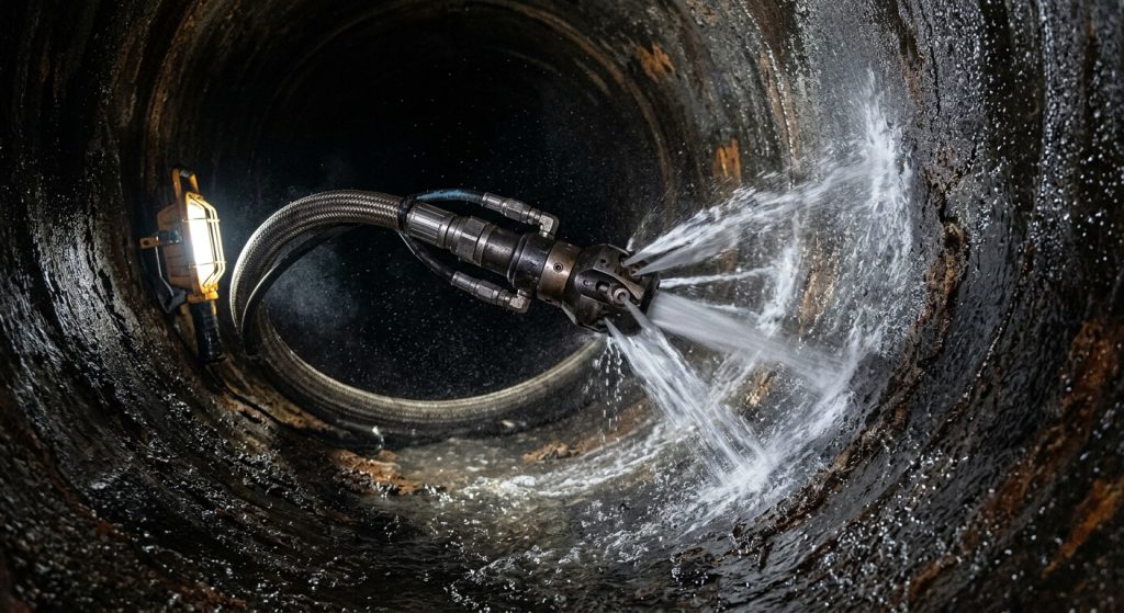 בדיקת צנרת עם מצלמת CCTV לאבחון סתימות במשרד