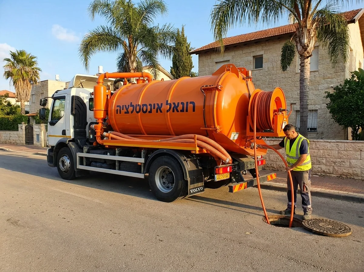 ביובית מקצועית של רונאל אינסטלציה מבצעת ניקוי שורשים בביוב בלחץ מים גבוה