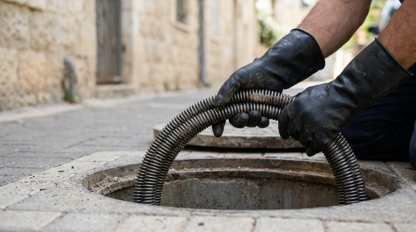 אינסטלטור מומחה מבצע פתיחת סתימת ביוב ותיקון צנרת בקרית ספר.